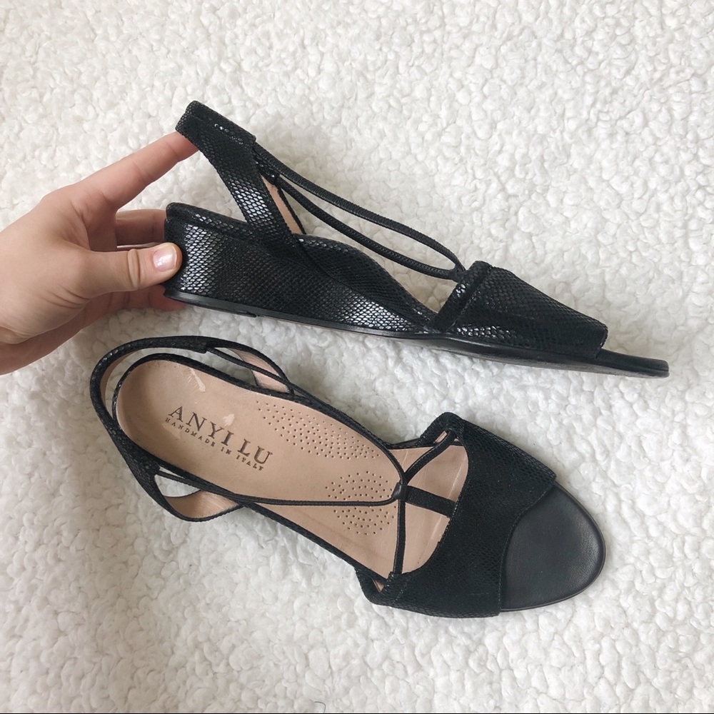 Anyi Lu “Linda” Black Nubuck Leather Sandal